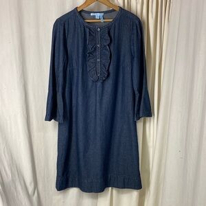 Draper James 12 L Denim Dress Button Ruffle Bodice Dark Denim Bell Sleeve